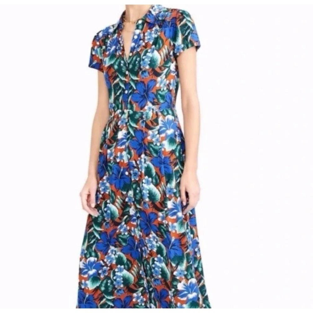 J.Crew Maxi Shirt Dress Women's Xsmall Multicolor Tropical Floral Resortwear